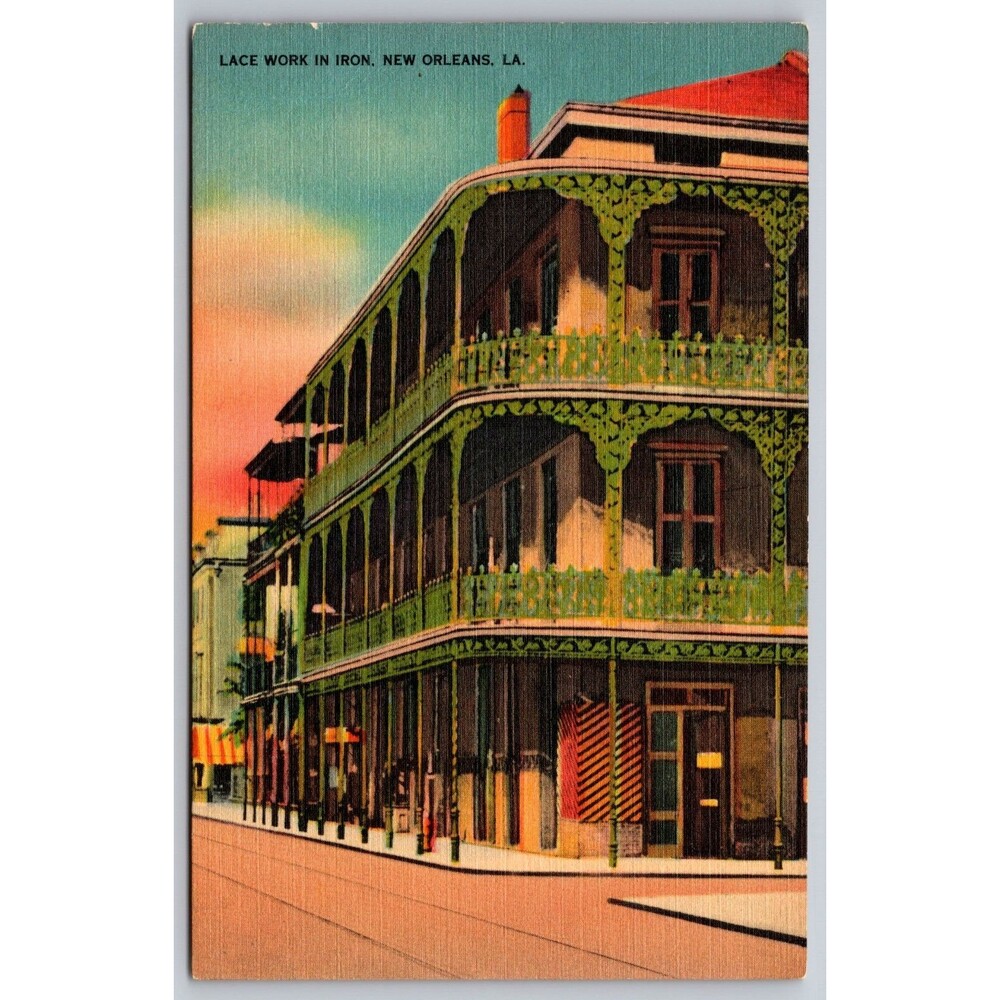 Postcard Louisiana New Orleans Lace Work in Iron Embroidered Balconies c1940s LA